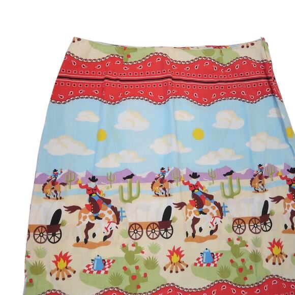 Vintage 70s Blue and Red Cowboy Horse Western Print Mini Skirt M - Picture 2 of 4